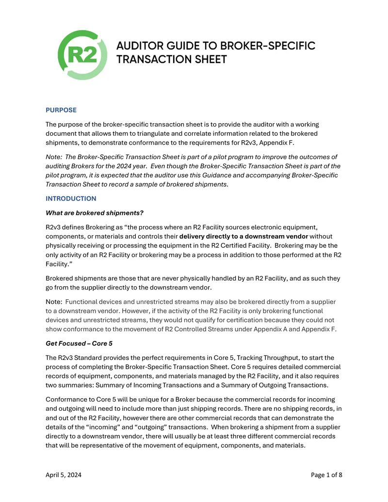 Broker-Specific Transaction Sheet Guidance