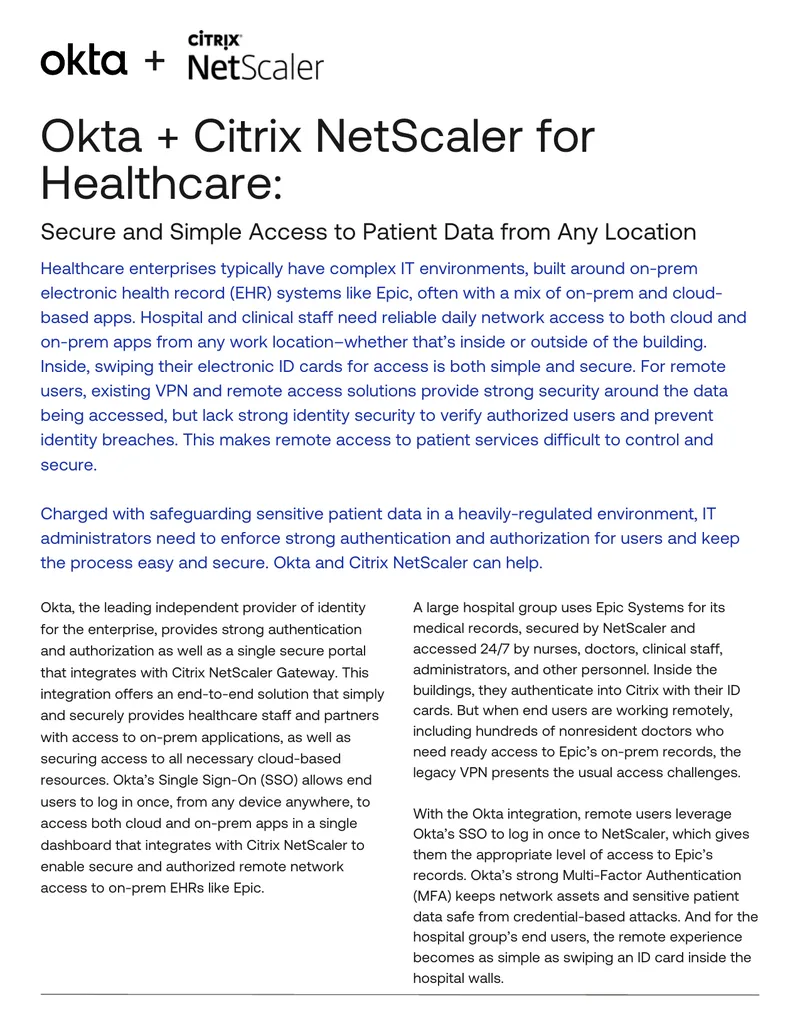 Okta and Citrix NetScaler Integration for Healthcare Access