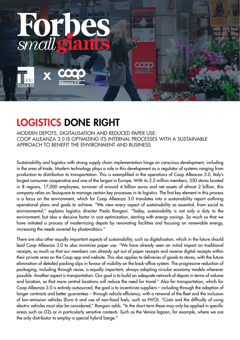 Sustainability Initiatives in Coop Alleanza 3.0 Logistics