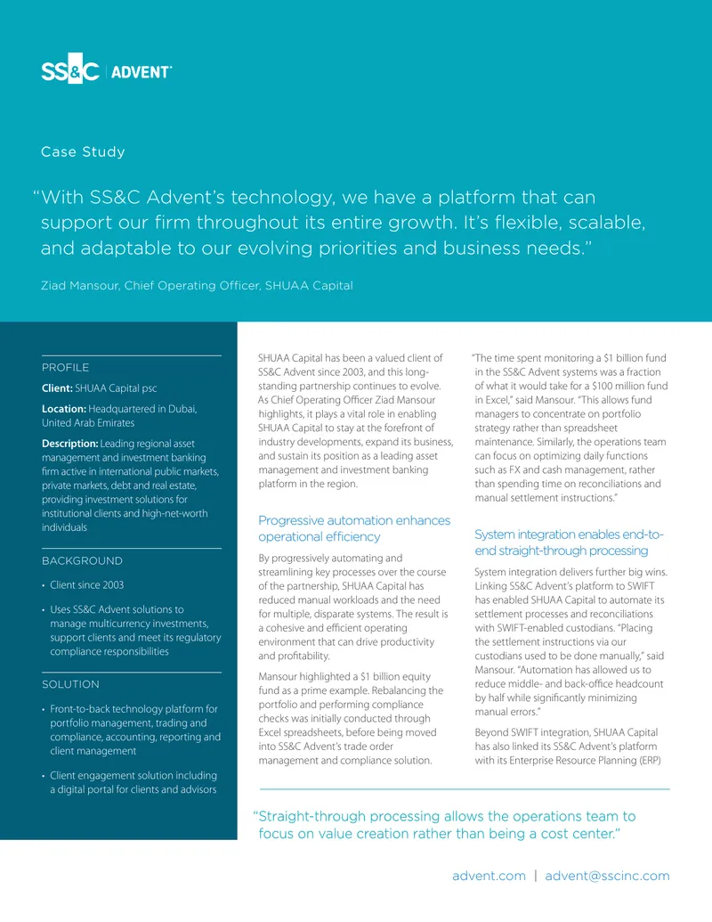 SHUAA Capital Partnership with SS&C Advent