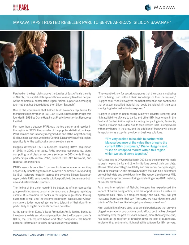 Maxava Partners with PARL for East Africa Solutions