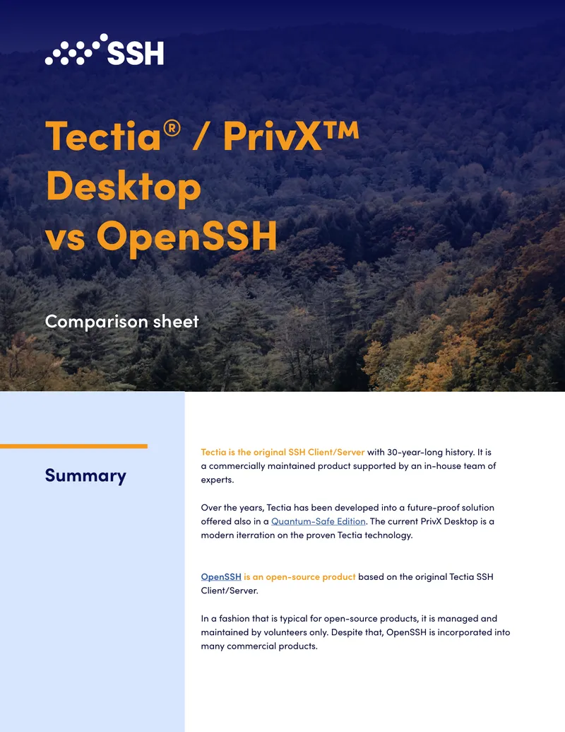 Tectia PrivX Desktop and OpenSSH Comparison