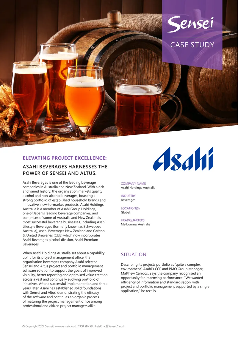 Asahi Beverages Implements Sensei and Altus Solutions