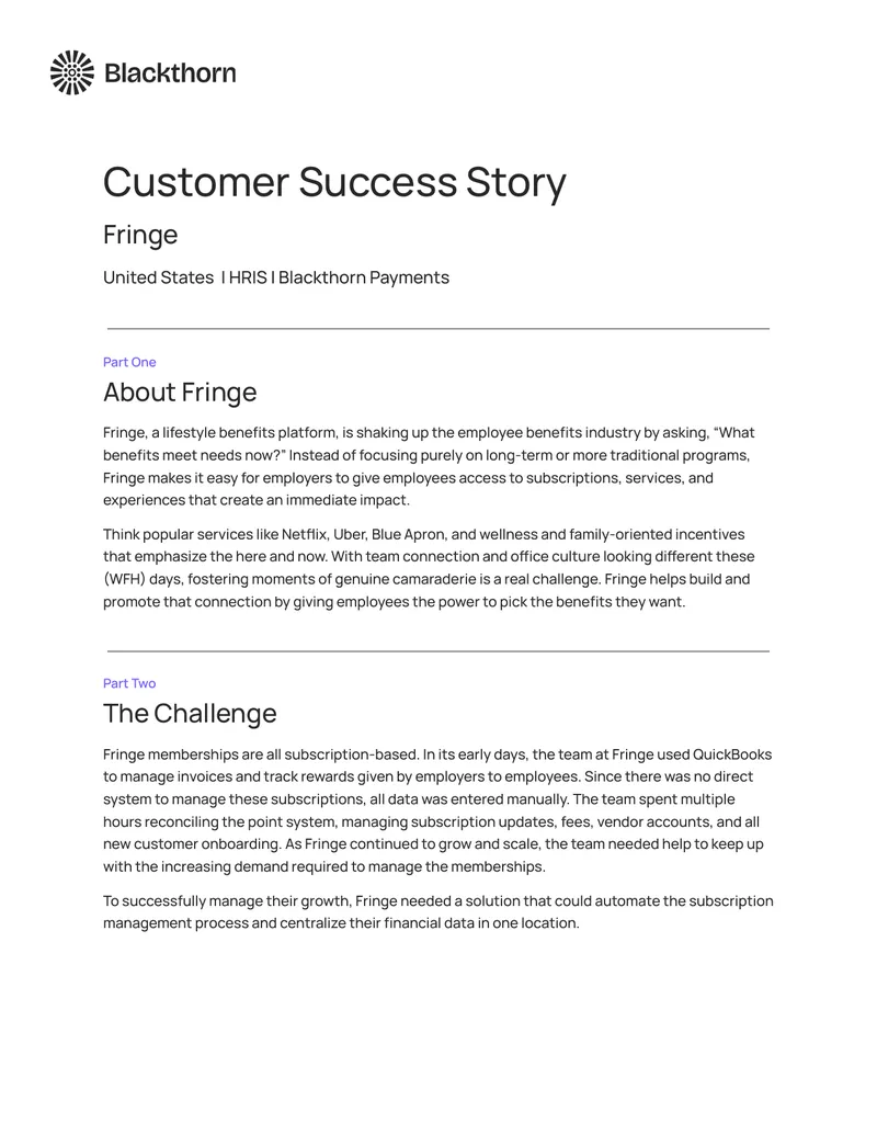 Fringe Subscription Management Success Story