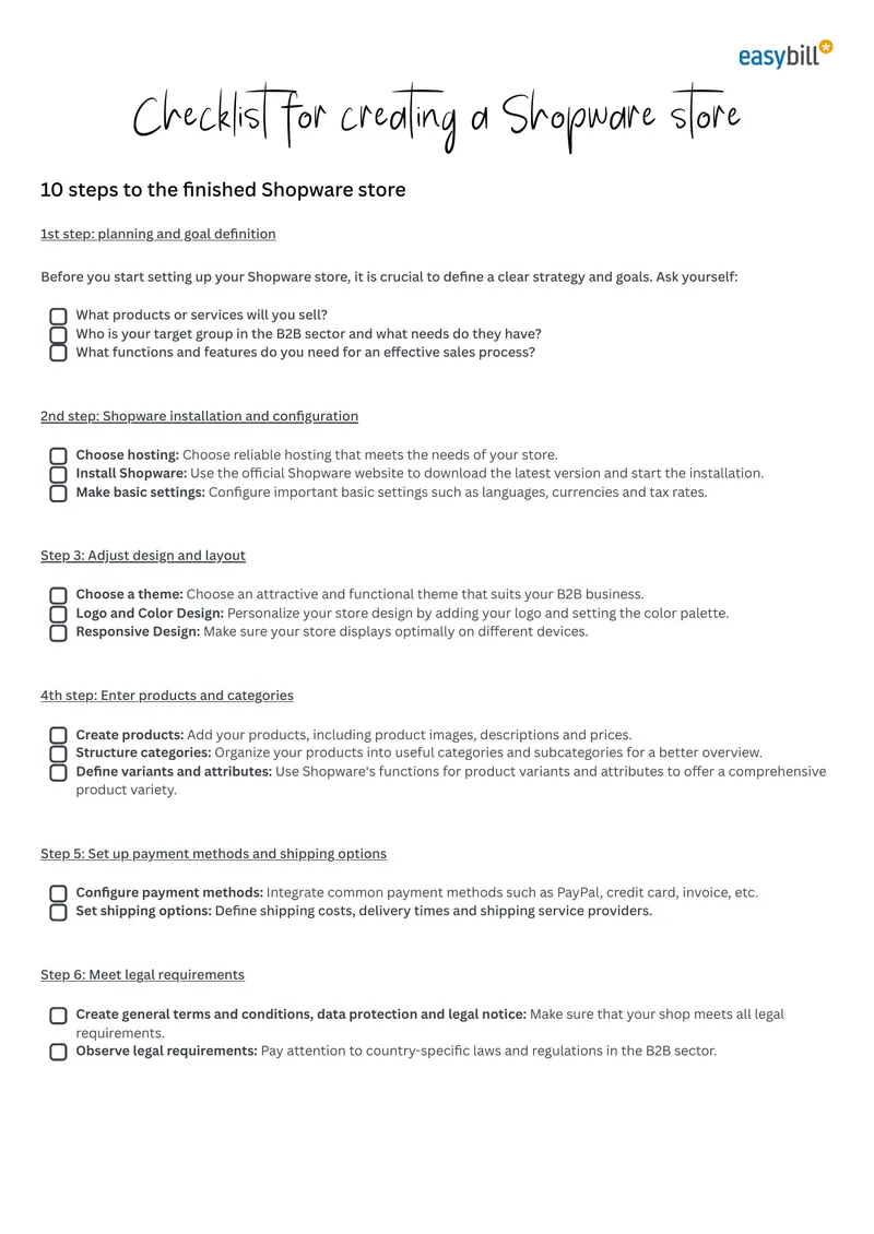 Checklist for Creating a Shopware Store