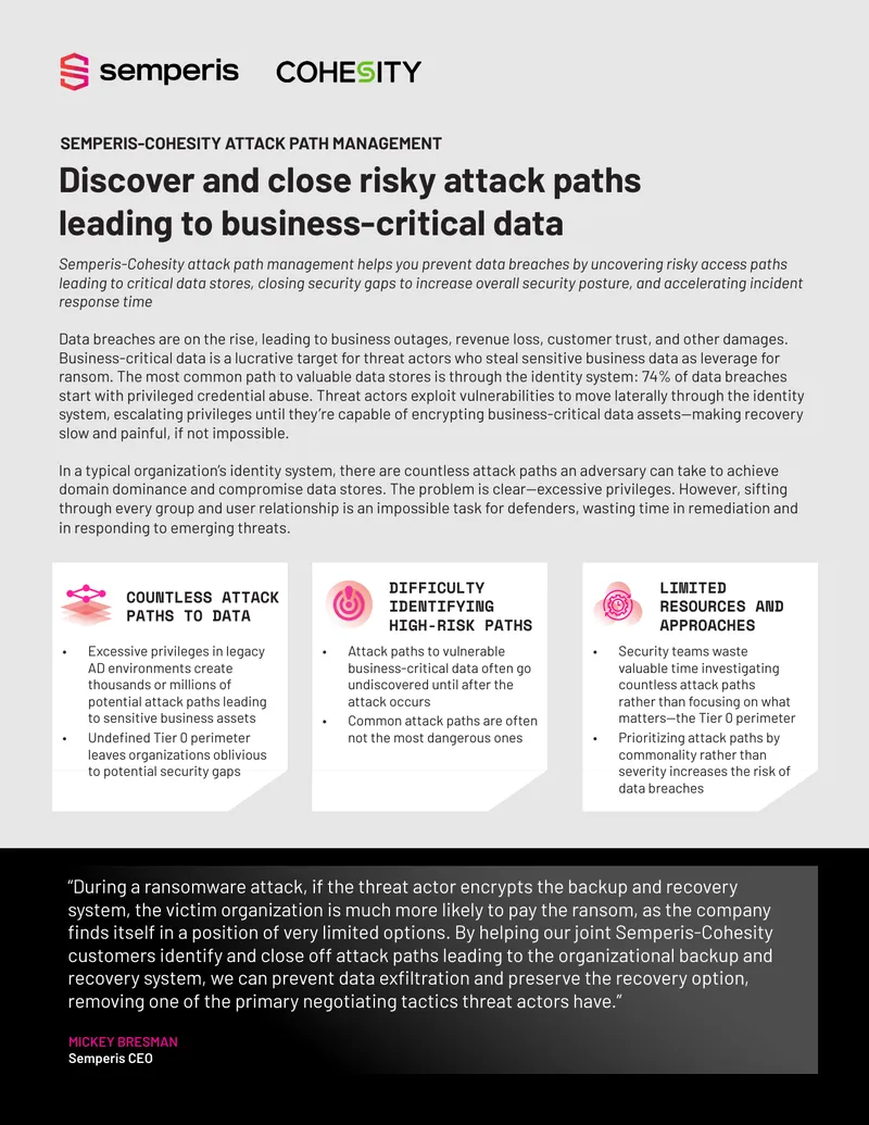 Semperis-Cohesity Attack Path Management Overview