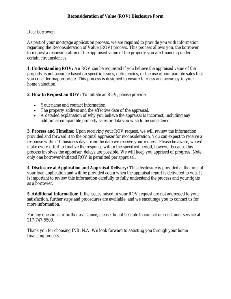 Reconsideration of Value Disclosure Form