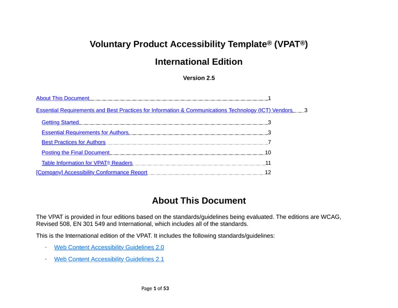 Voluntary Product Accessibility Template International Edition