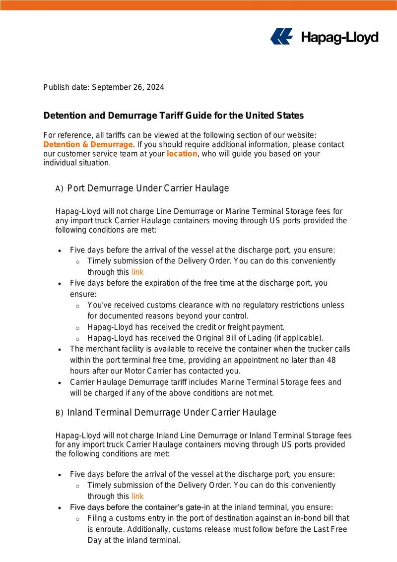 Detention and Demurrage Tariff Guide for the United States