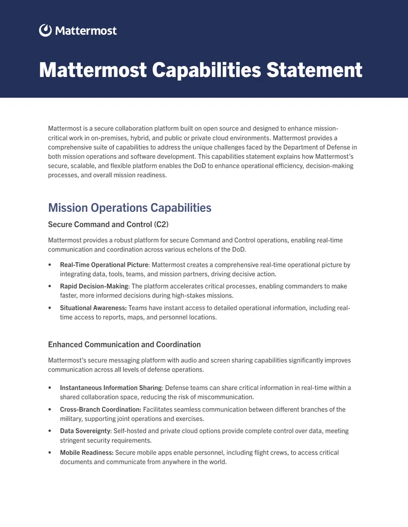 Mattermost Capabilities Statement for Defense Operations