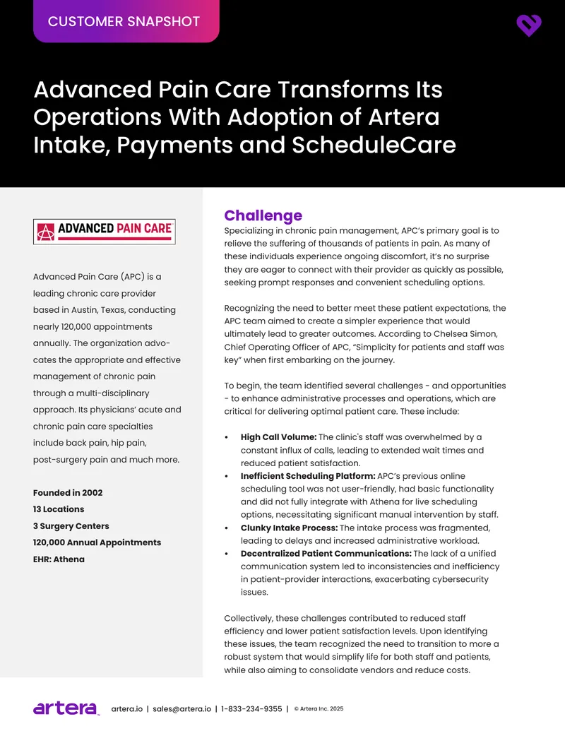 Advanced Pain Care Operations Transformation with Artera