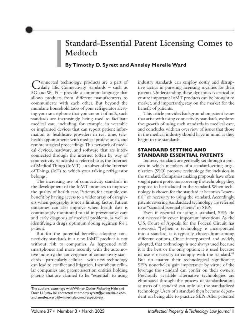 Standard-Essential Patent Licensing in Medical Technology