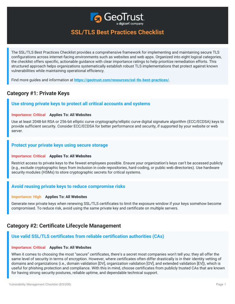 SSL/TLS Best Practices Checklist