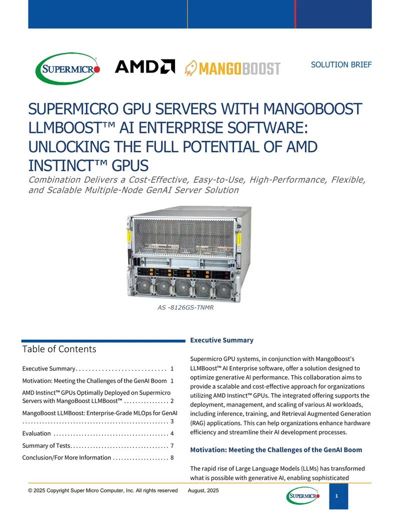 Supermicro GPU Servers with MangoBoost LLMBoost Solution Brief