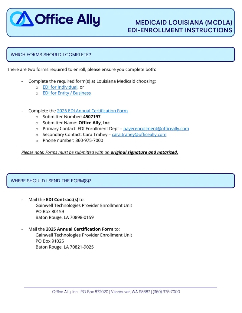 Louisiana Medicaid EDI Enrollment Instructions
