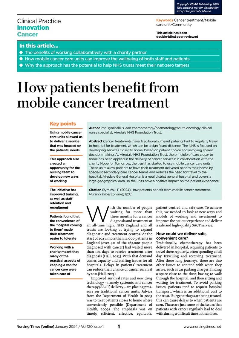 Benefits of Mobile Cancer Treatment Units