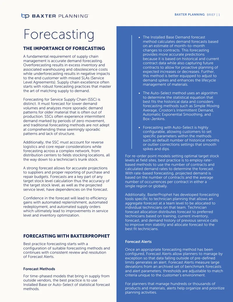 Service Supply Chain Forecasting Best Practices