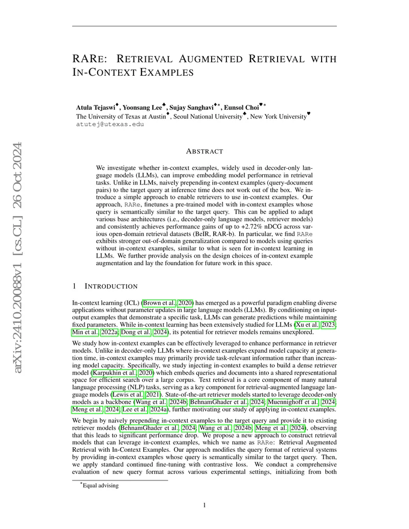 RARe: Retrieval Augmented Retrieval with In-Context Examples