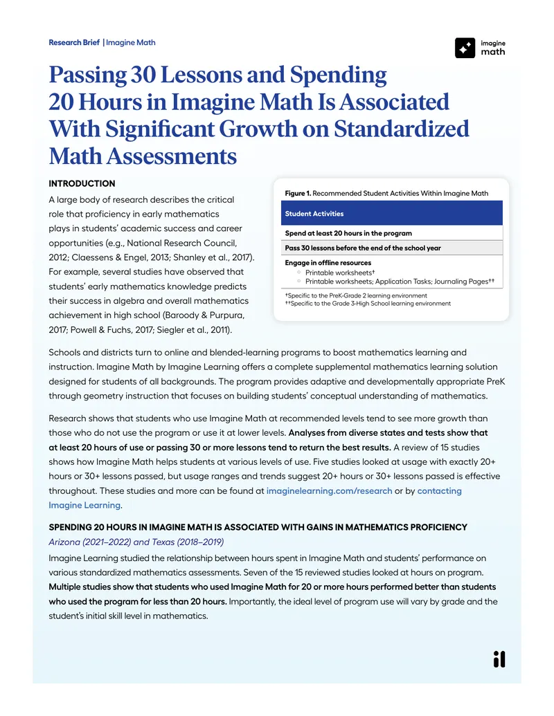 Impact of Imagine Math on Student Mathematics Proficiency