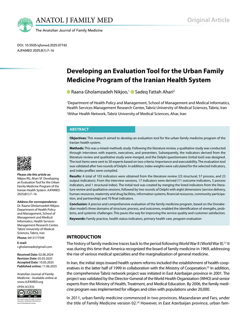 Evaluation Tool Development for Urban Family Medicine
