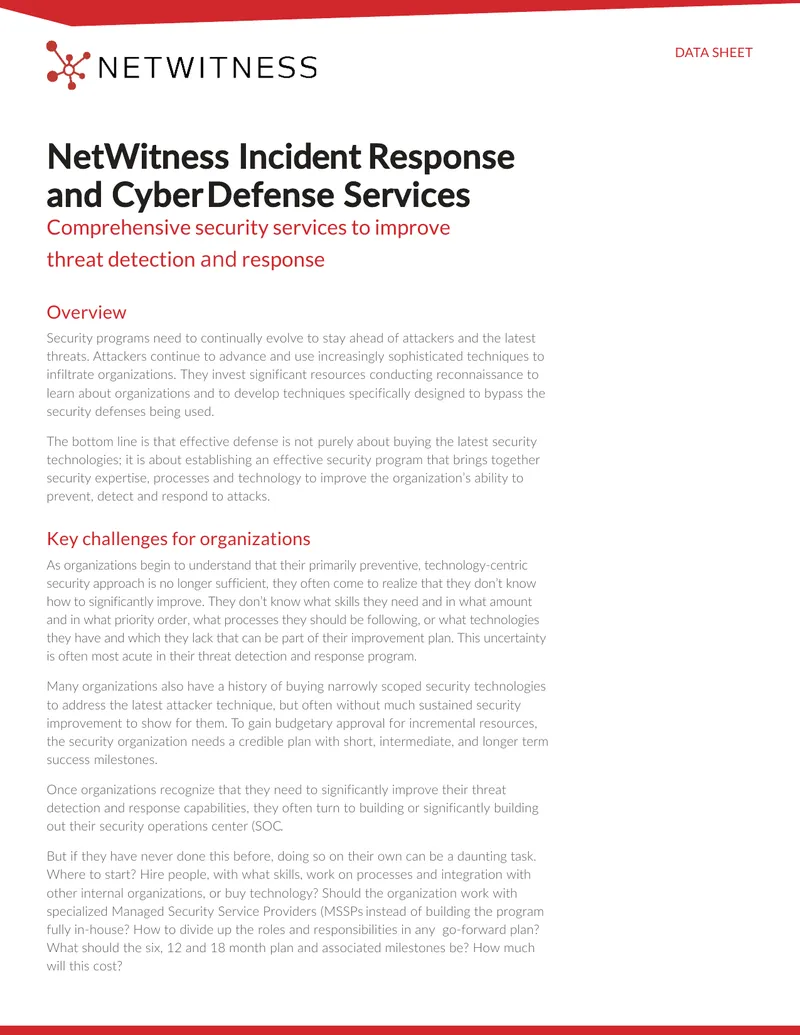 NetWitness Incident Response and Cyber Defense Services