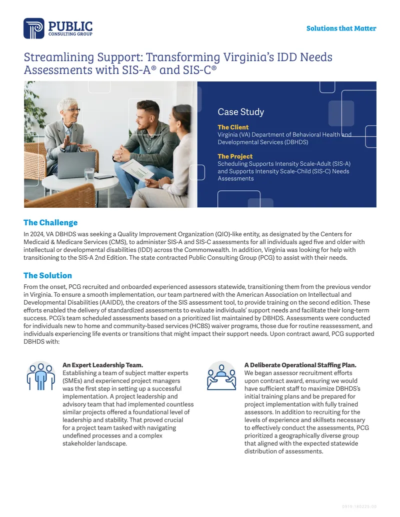 Virginia DBHDS SIS-A and SIS-C Needs Assessments Case Study