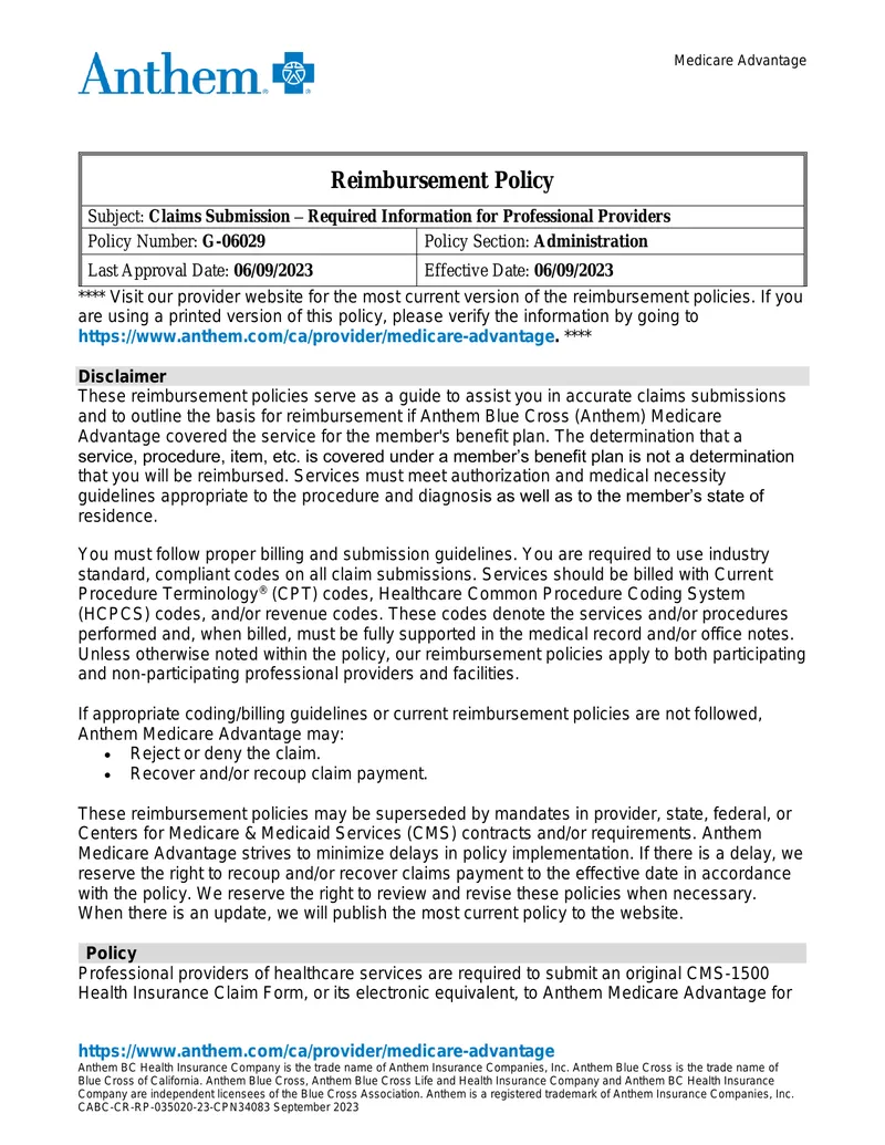 Claims Submission Requirements for Professional Providers