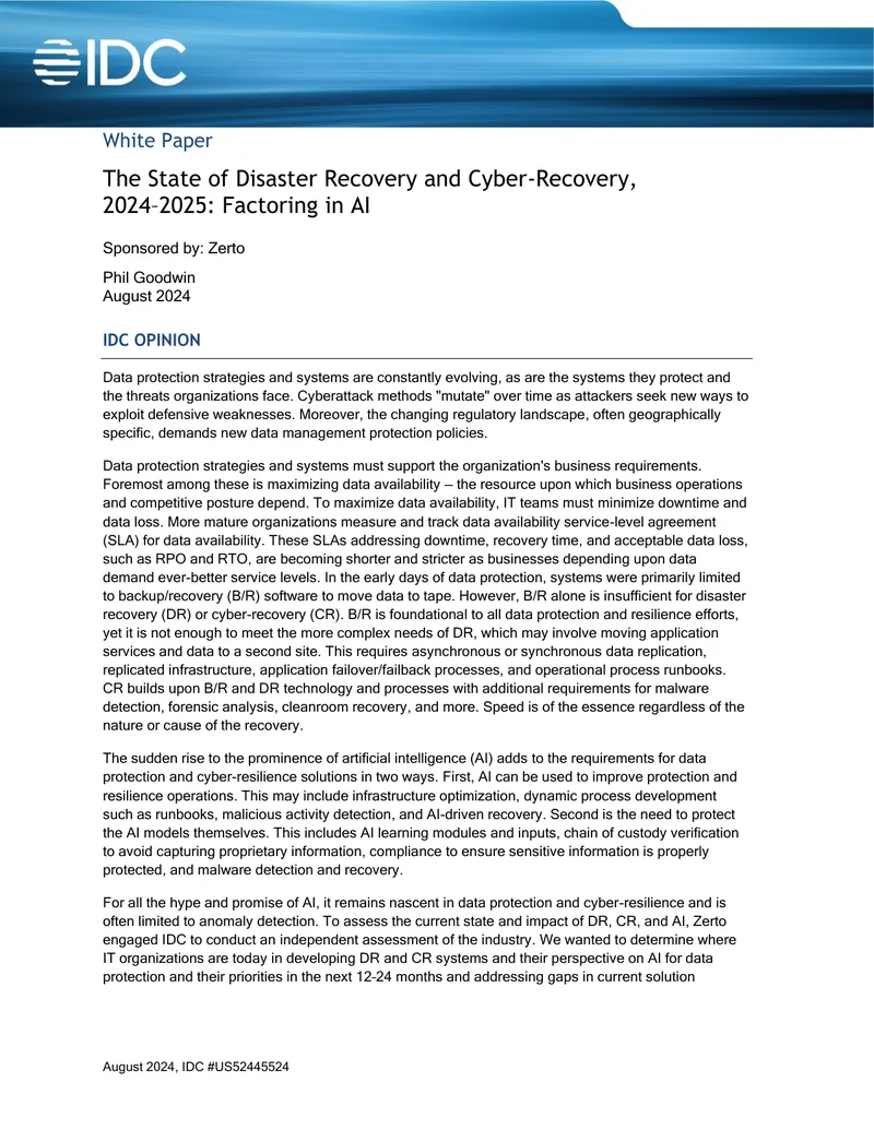 State of Disaster Recovery and Cyber-Recovery 2024-2025