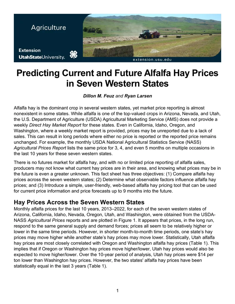 Predicting Alfalfa Hay Prices in Western States