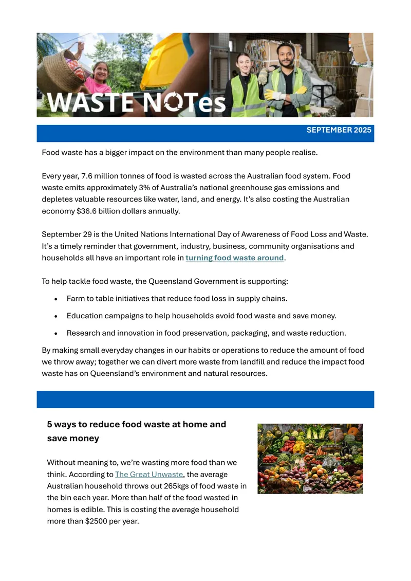 Queensland Government Initiatives to Reduce Food Waste