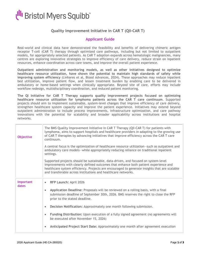 Quality Improvement Initiative for CAR T Therapy