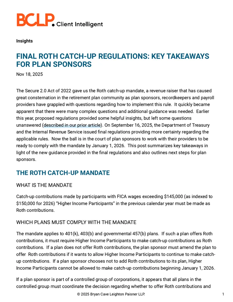 Final Regulations on Roth Catch-Up Contributions