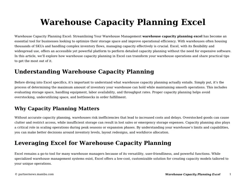 Warehouse Capacity Planning Using Excel