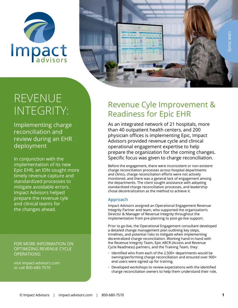 Revenue Cycle Improvement and Readiness for Epic EHR
