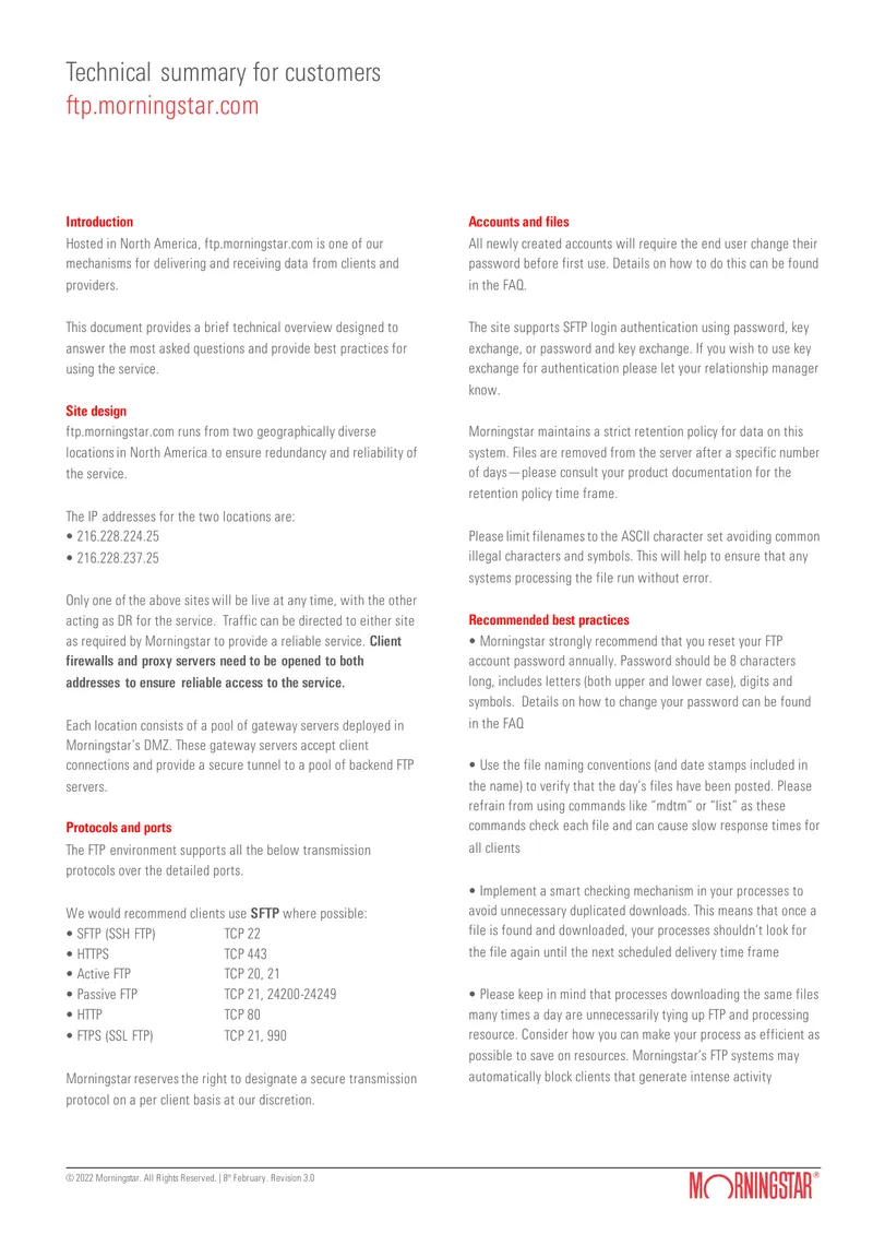 Technical Overview of ftp.morningstar.com Service