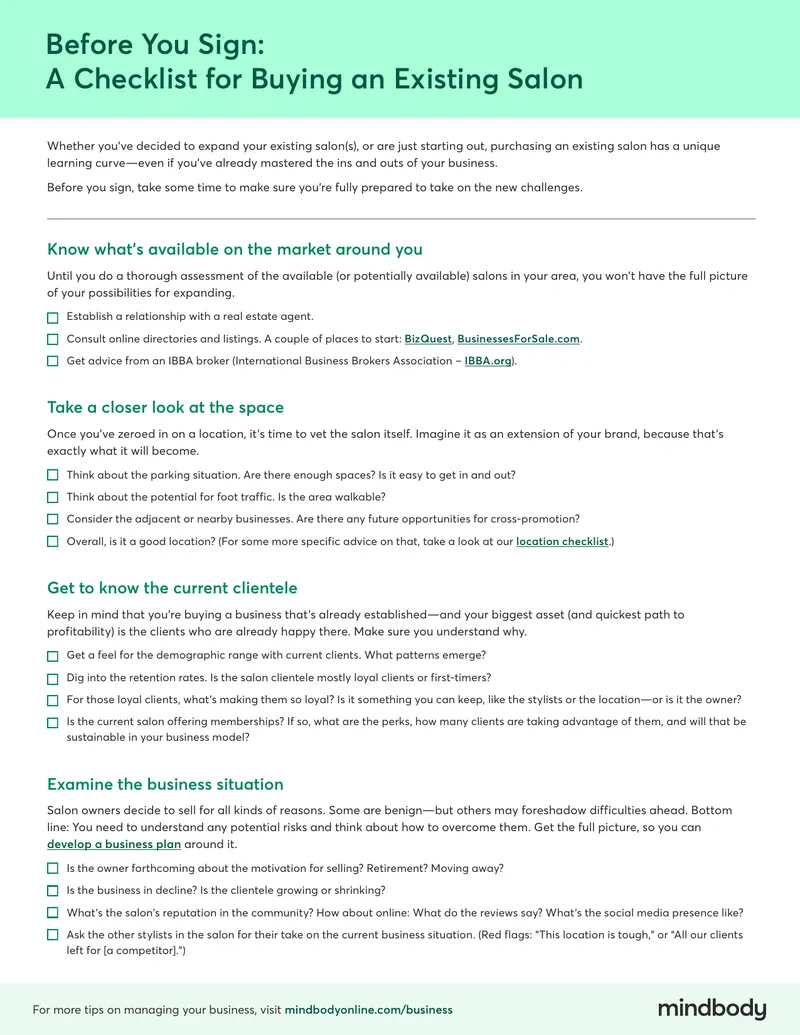Checklist for Buying an Existing Salon