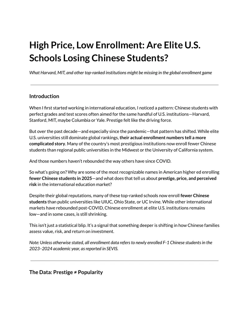 Trends in Chinese Student Enrollment at U.S. Elite Schools
