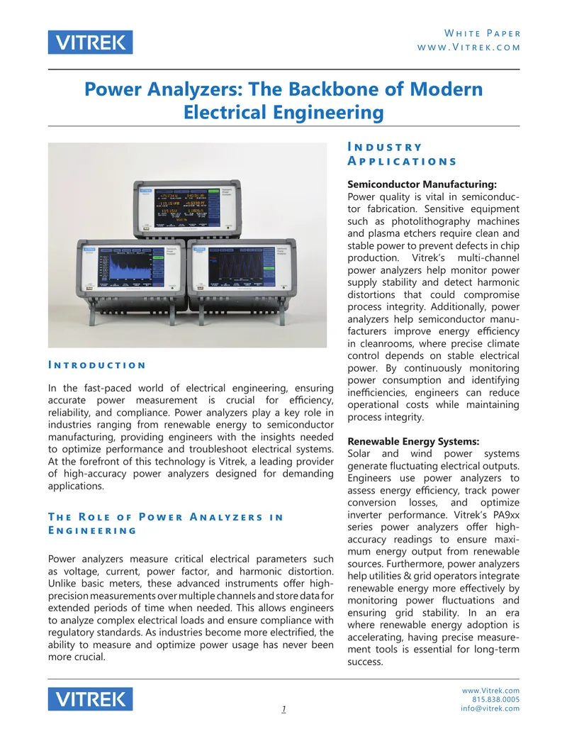 Power Analyzers in Electrical Engineering Applications