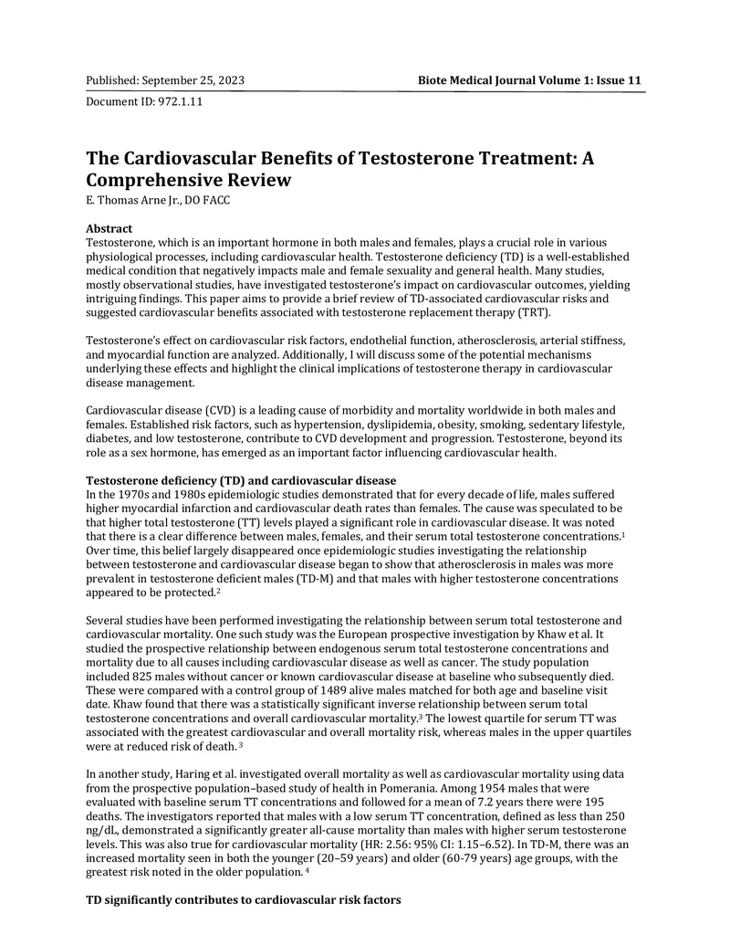 Cardiovascular Benefits of Testosterone Treatment