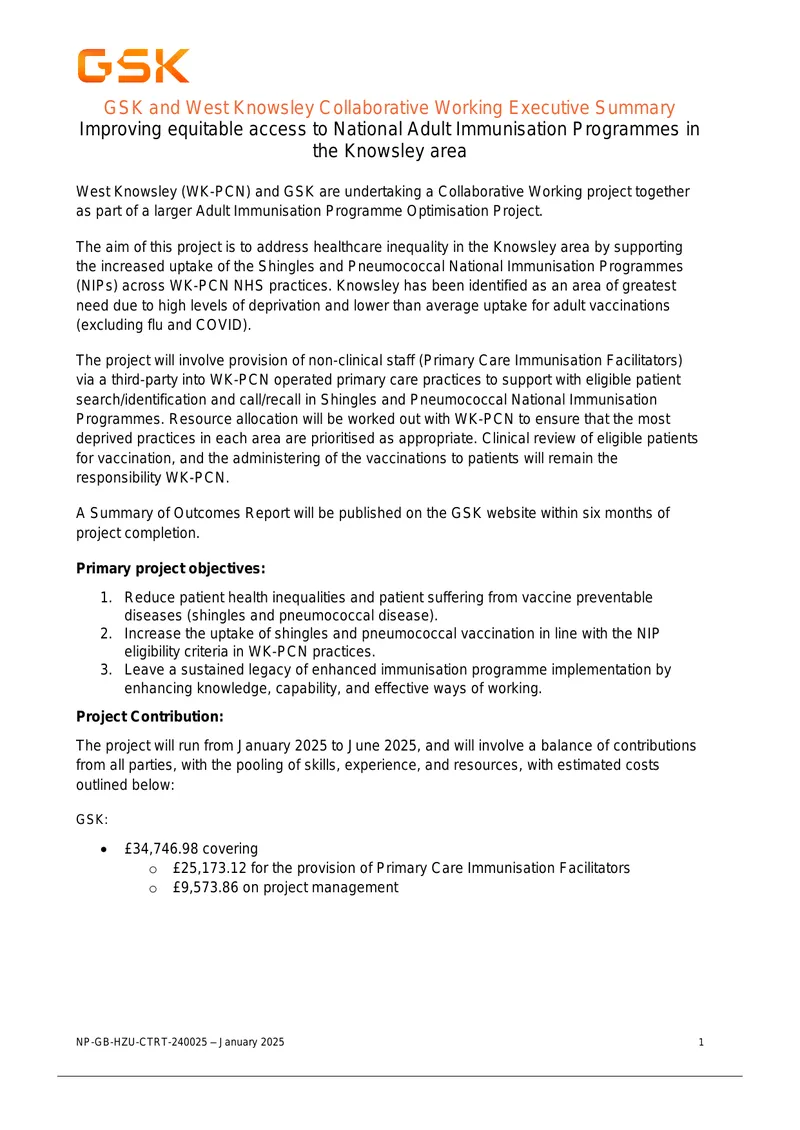 Collaborative Working Project for Immunisation Uptake