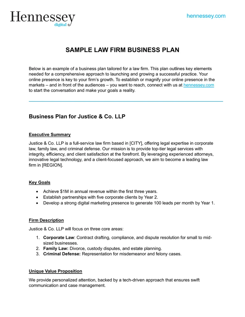 Business Plan for Justice & Co. LLP