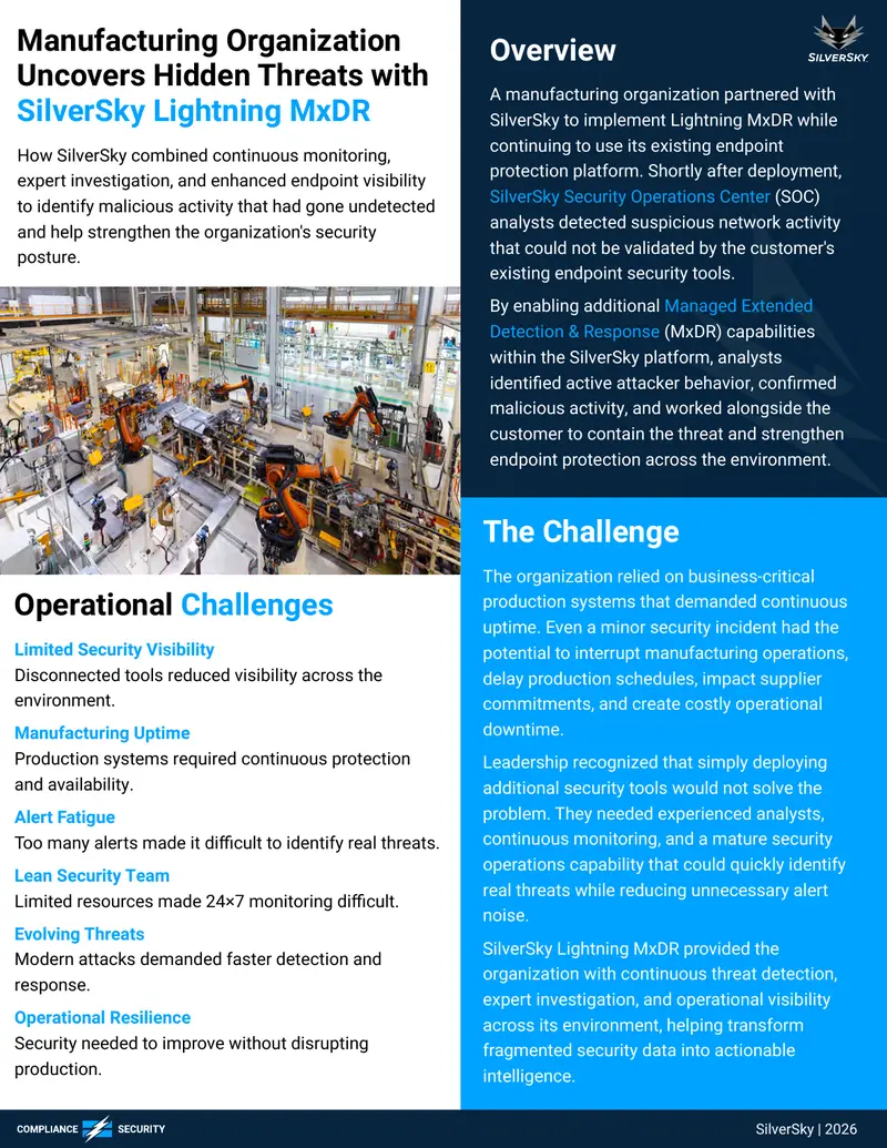 Manufacturing Organization Enhances Security with SilverSky MxDR