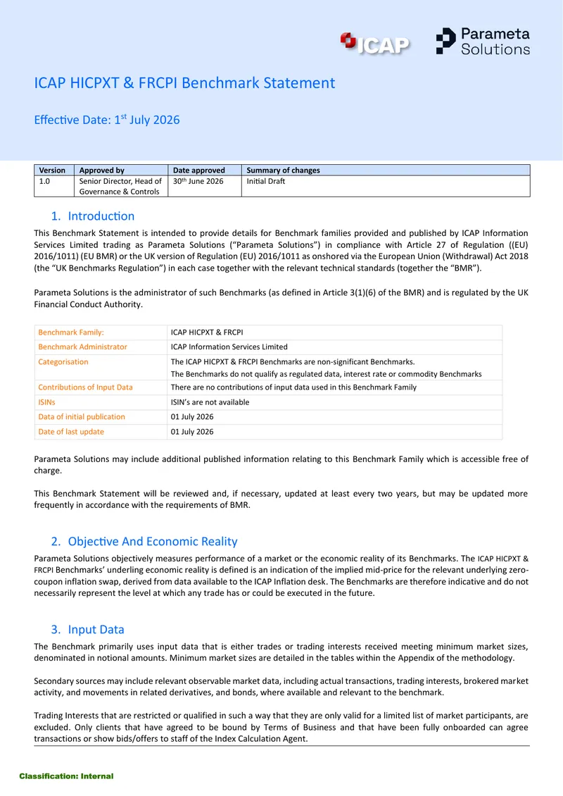 ICAP HICPXT & FRCPI Benchmark Statement