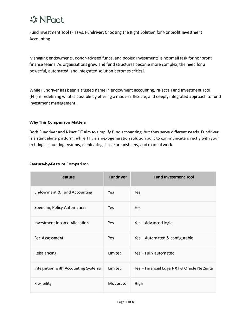Fund Investment Tool Comparison for Nonprofits