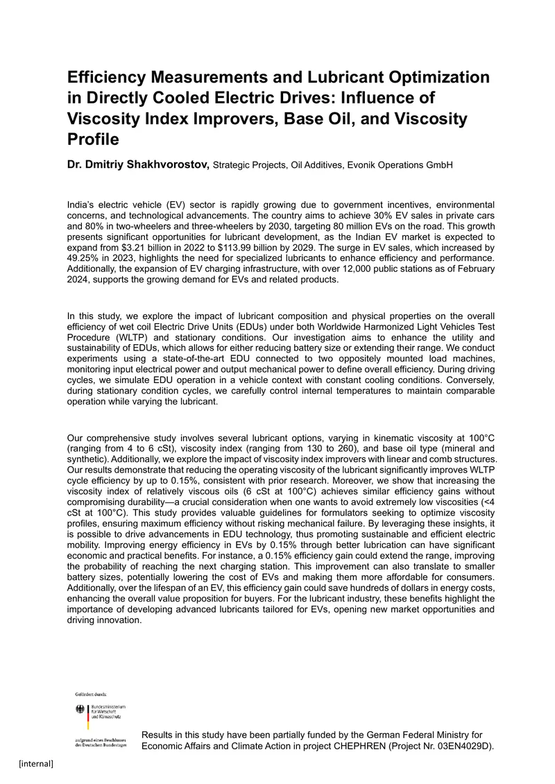 Efficiency Measurements and Lubricant Optimization in Electric Drives