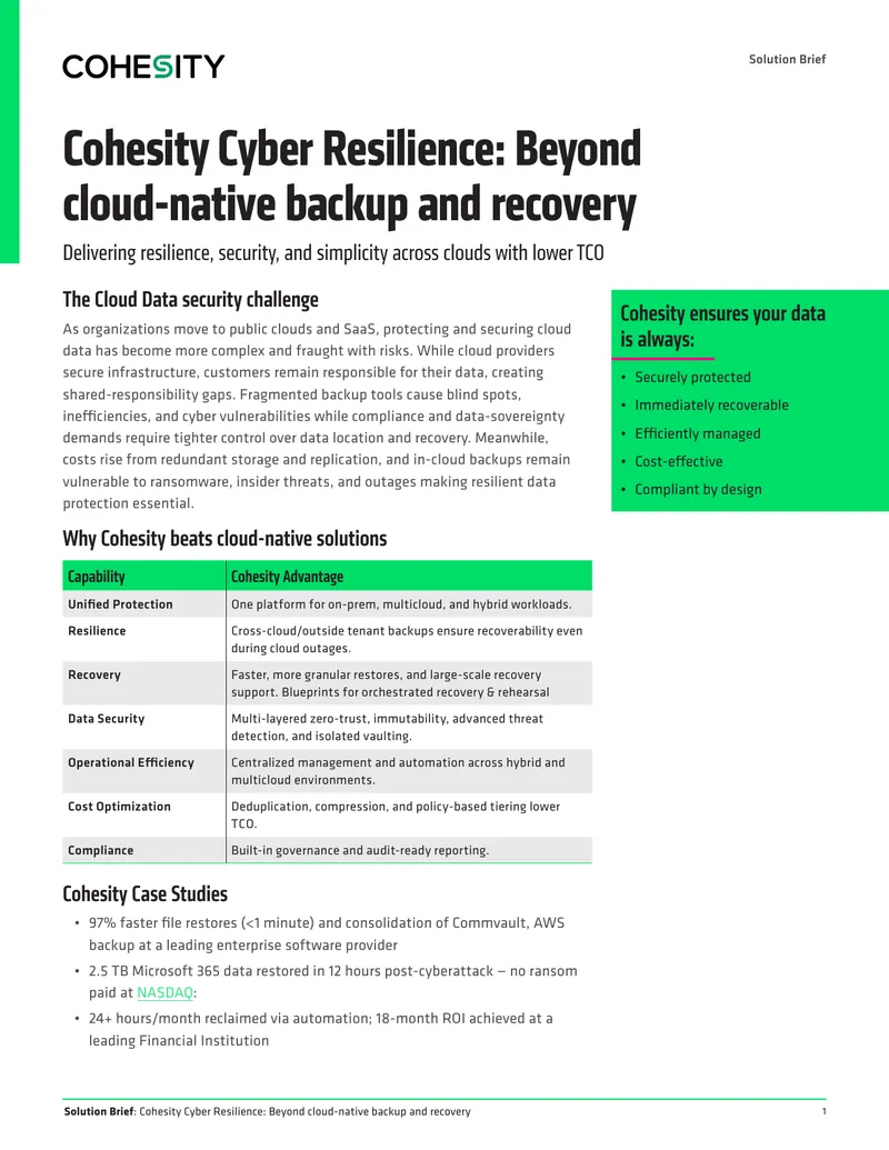 Cohesity Cyber Resilience Solution Brief