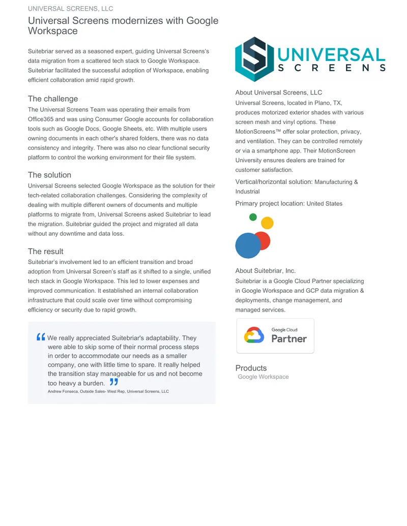 Data Migration to Google Workspace for Universal Screens
