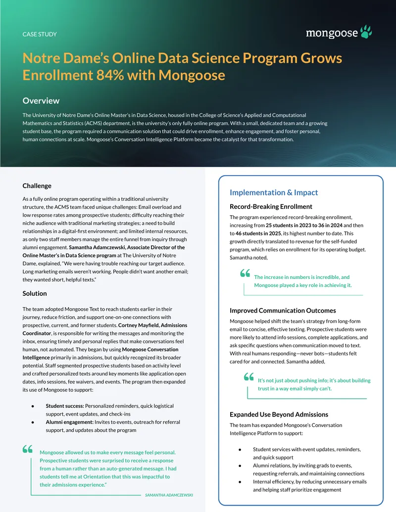 Notre Dame Online Data Science Program Communication Strategy