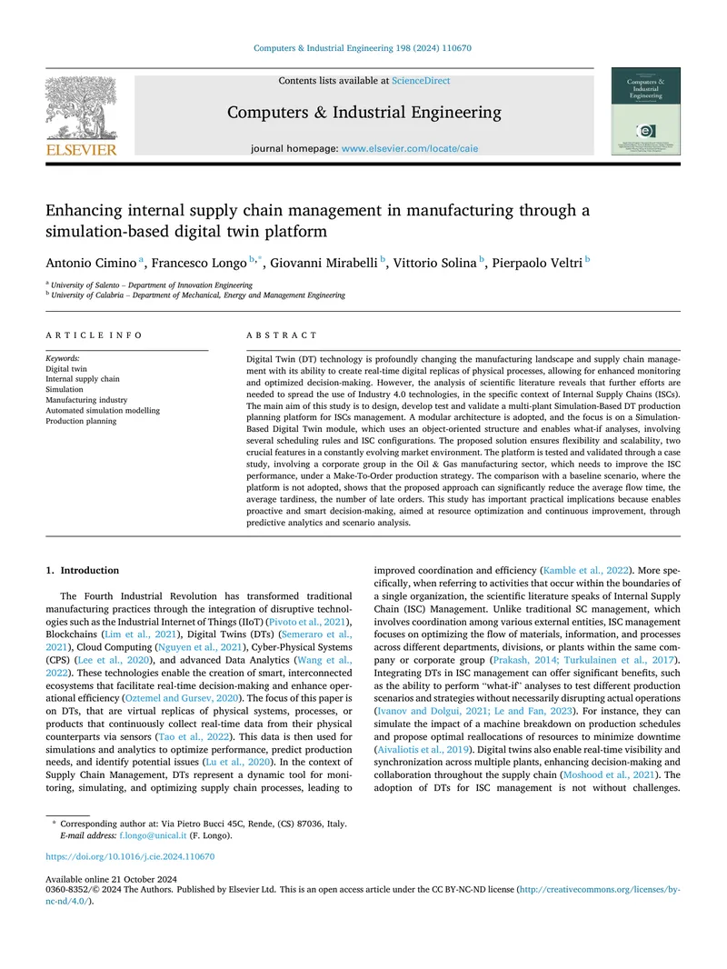 Simulation-Based Digital Twin Platform for Supply Chain Management