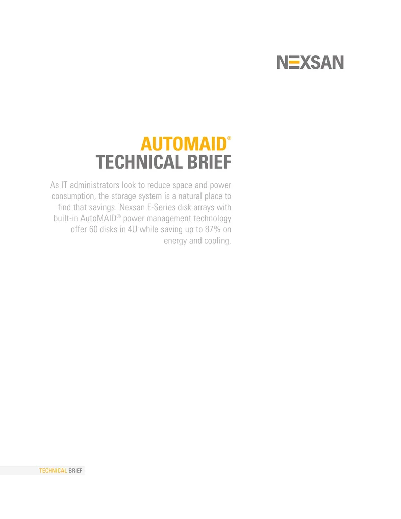 Nexsan E-Series Disk Arrays Power Management Overview